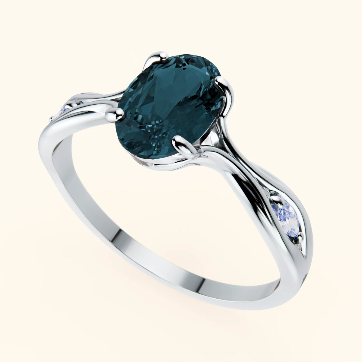 Engagement Ring Diademe - 1.50ct London Blue Topaz with Lab Diamond Side Stones