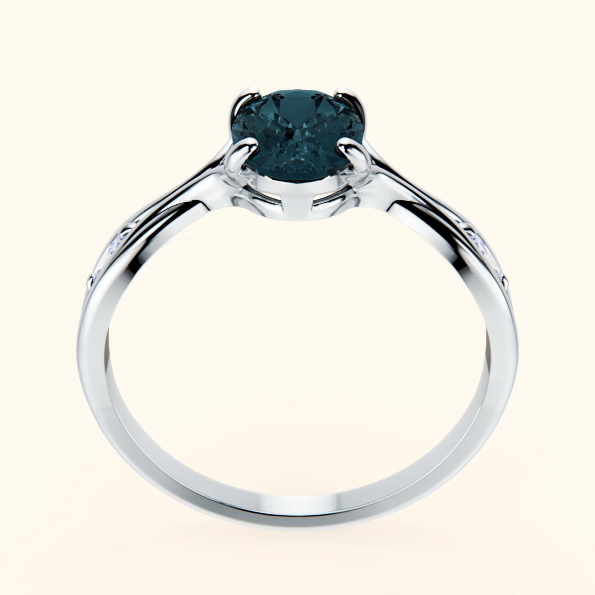 Engagement Ring Diademe - 1.50ct London Blue Topaz with Lab Diamond Side Stones