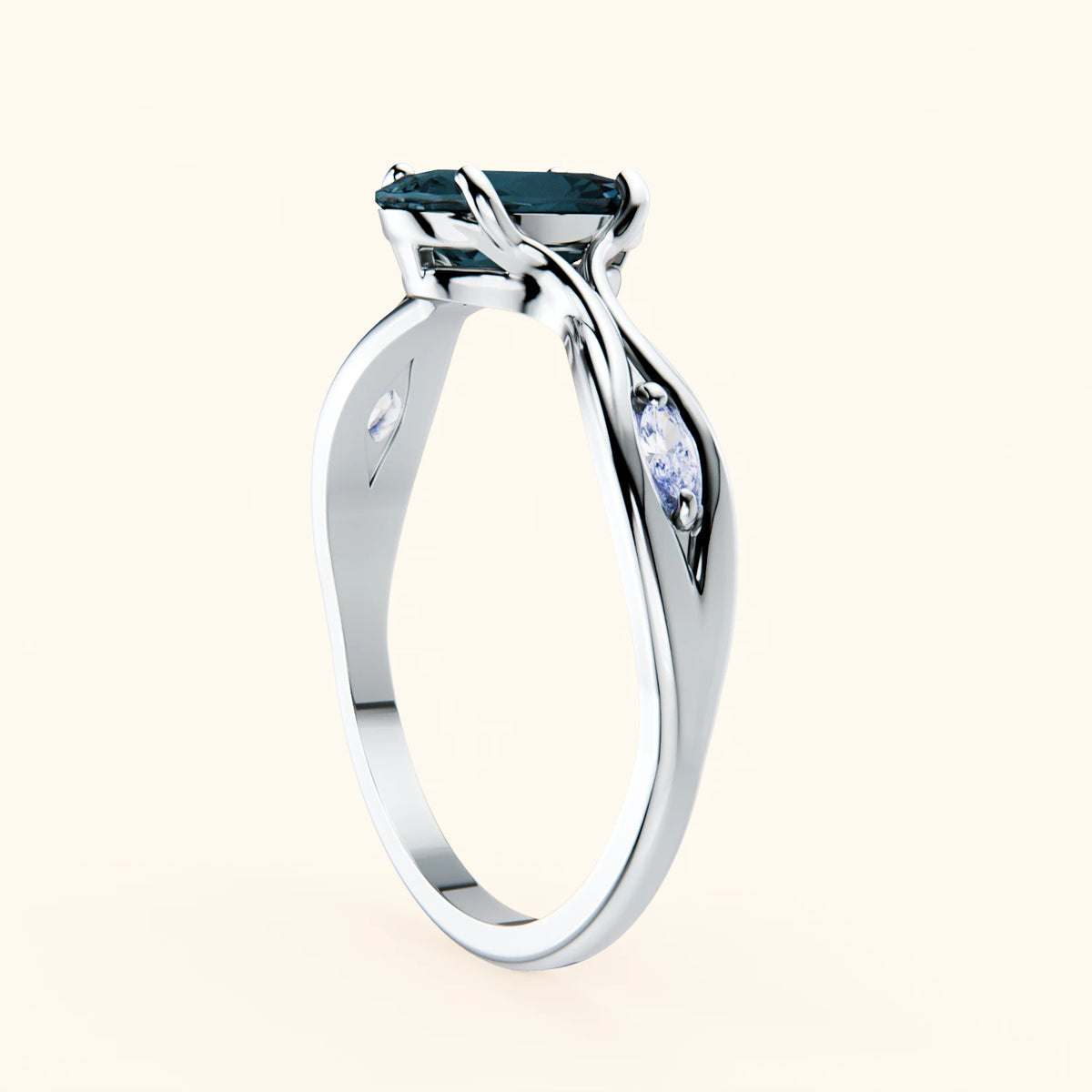 Engagement Ring Diademe - 1.50ct London Blue Topaz with Lab Diamond Side Stones