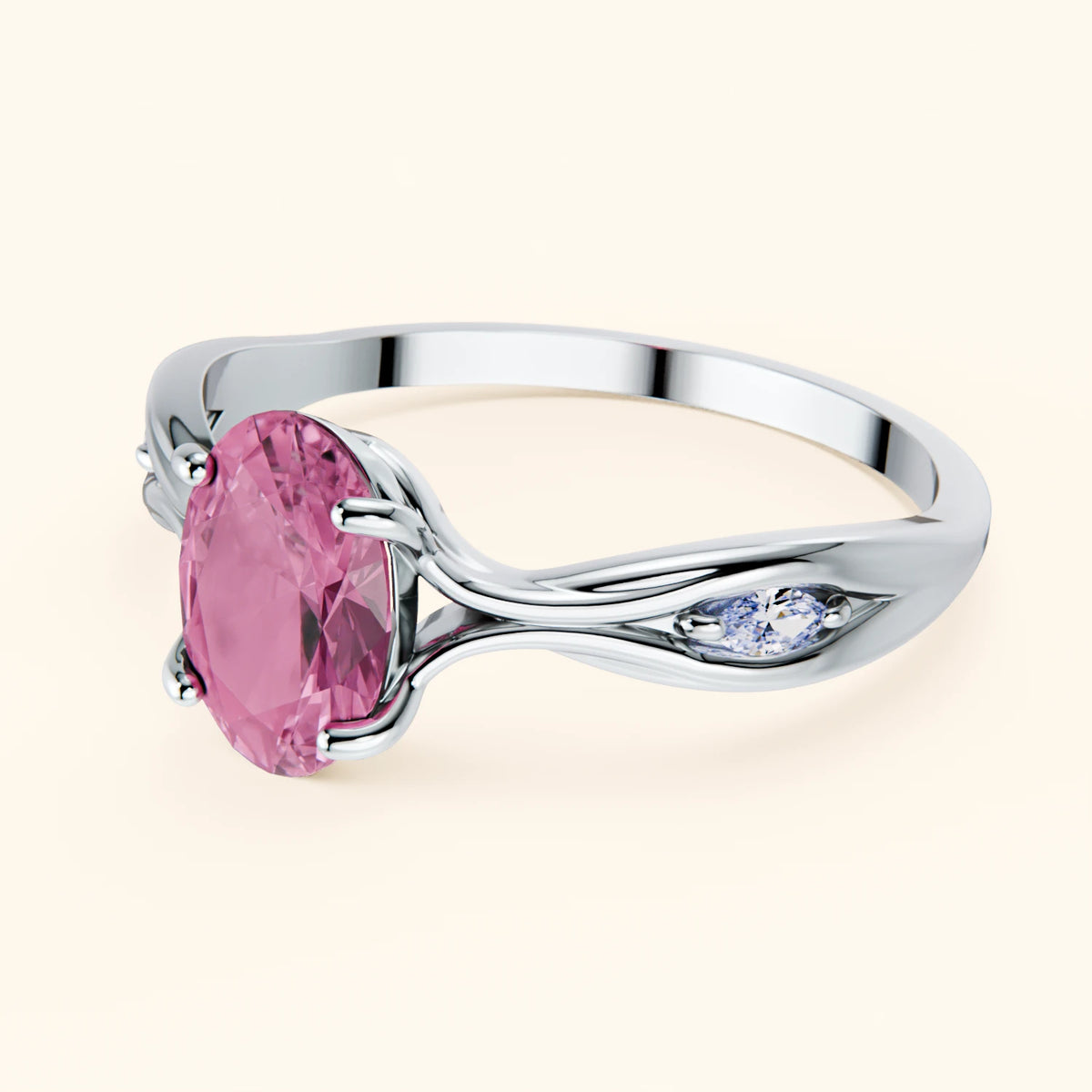 Pierścionek zaręczynowy Diademe – Różowy szafir naturalny 1,75 ct, kamienie boczne: diament naturalny