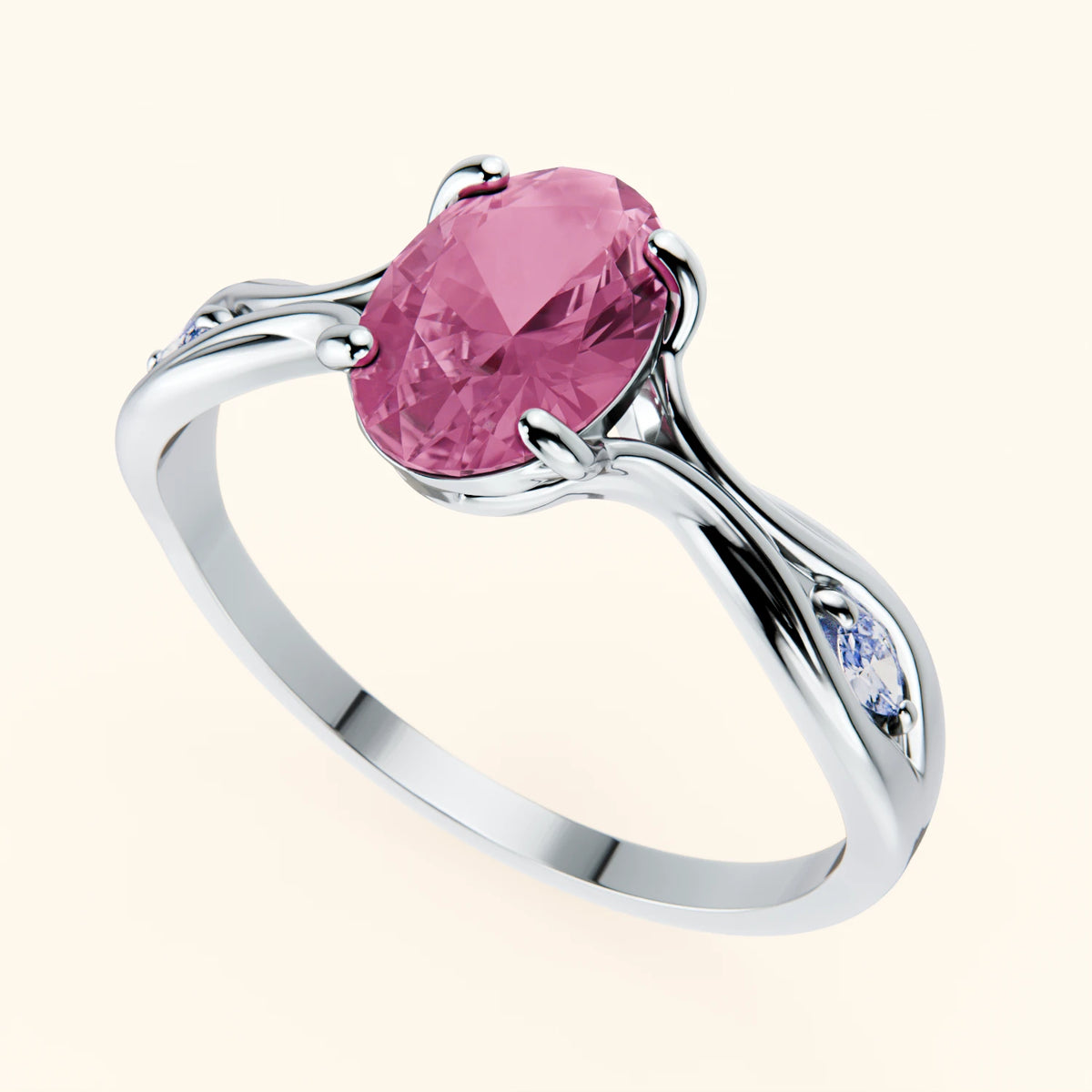 Pierścionek zaręczynowy Diademe – Różowy szafir naturalny 1,75 ct, kamienie boczne: diament naturalny
