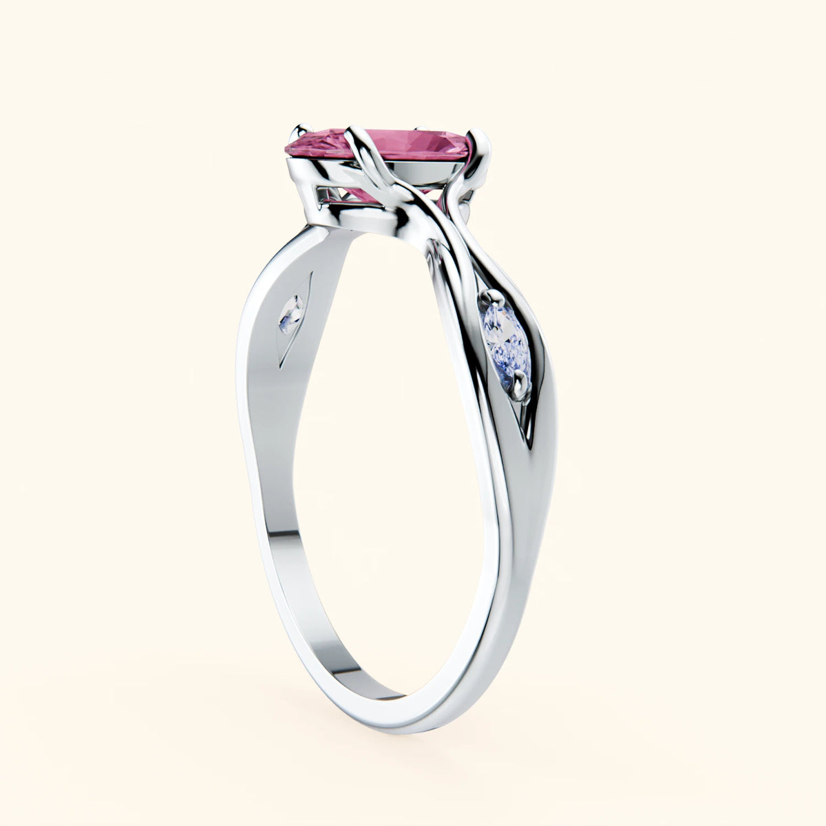 Pierścionek zaręczynowy Diademe – Różowy szafir naturalny 1,75 ct, kamienie boczne: diament naturalny