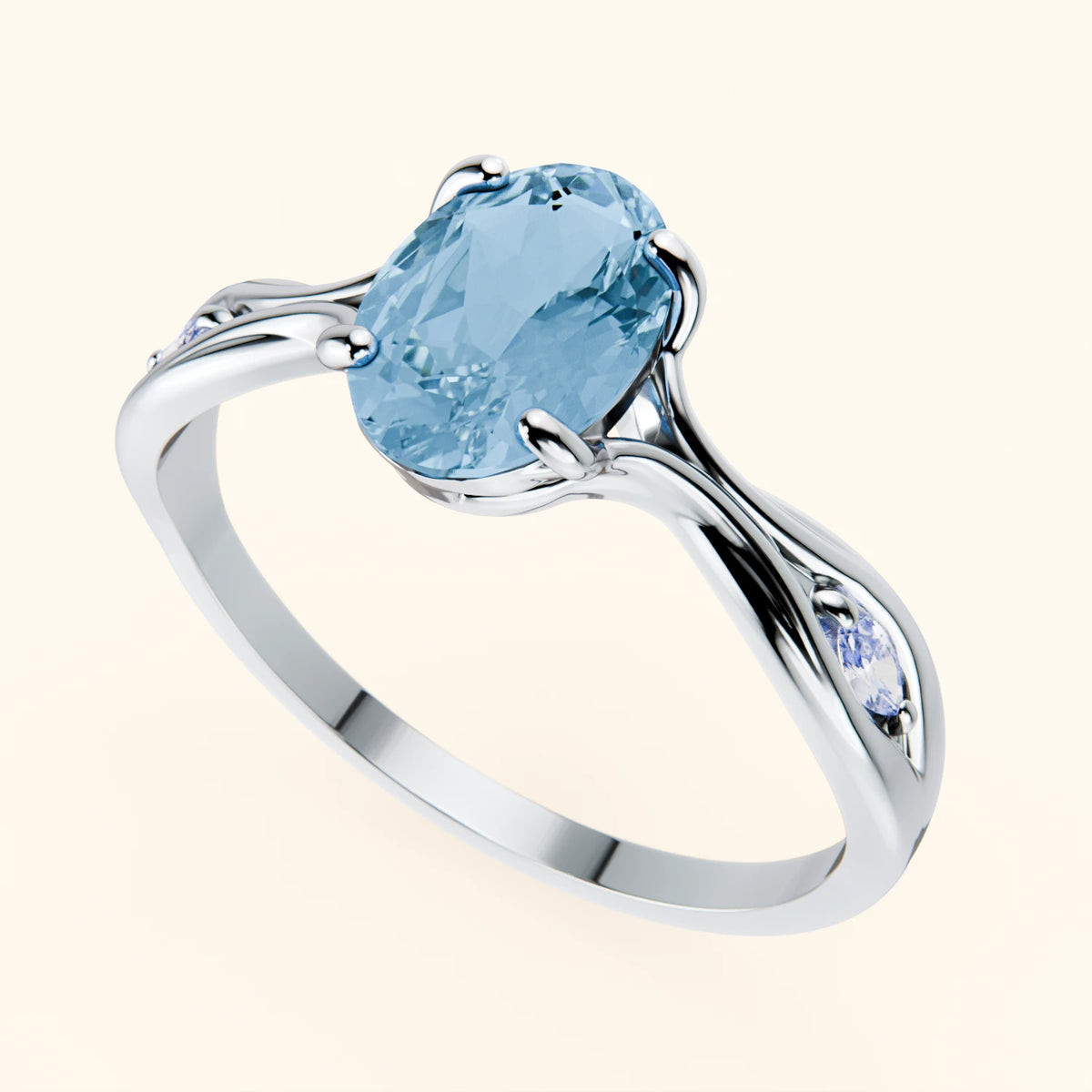 Engagement Ring Diademe - 1.50ct Swiss Blue Topaz with Natural Diamond Side Stones