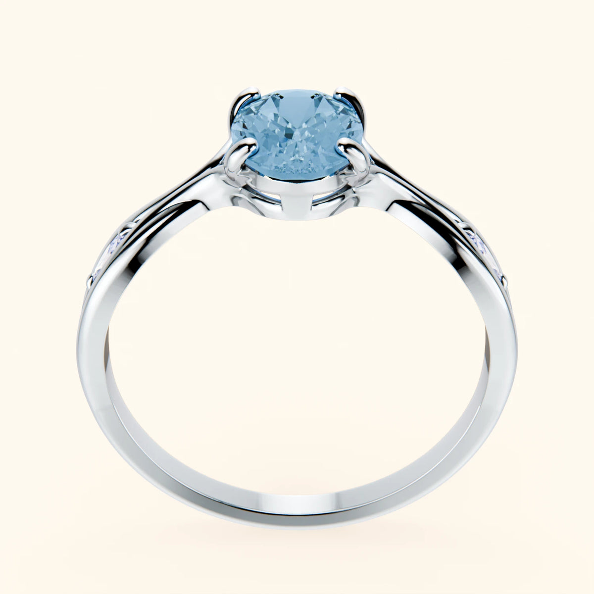 Engagement Ring Diademe - 1.50ct Swiss Blue Topaz with Natural Diamond Side Stones