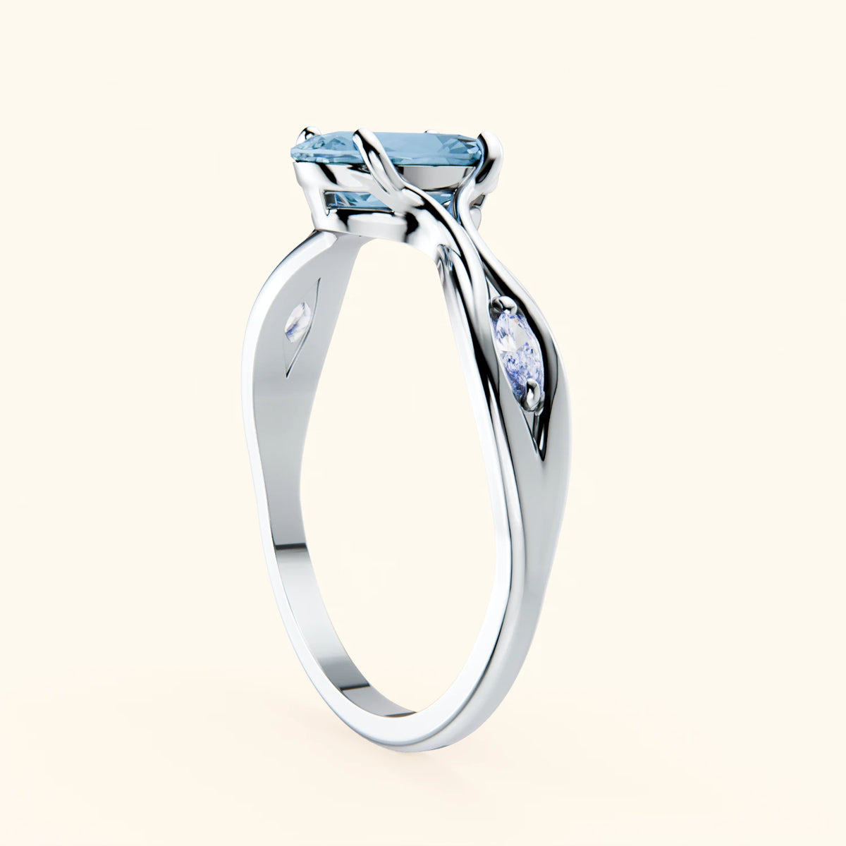 Engagement Ring Diademe - 1.50ct Swiss Blue Topaz with Natural Diamond Side Stones