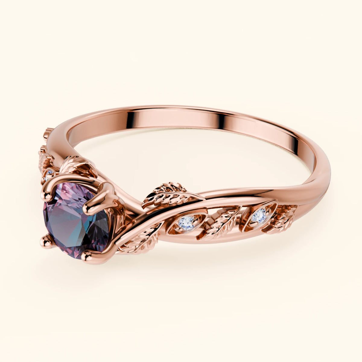 Engagement Ring Frêne - 0.55ct Lab Alexandrite with Natural Diamond Side Stones