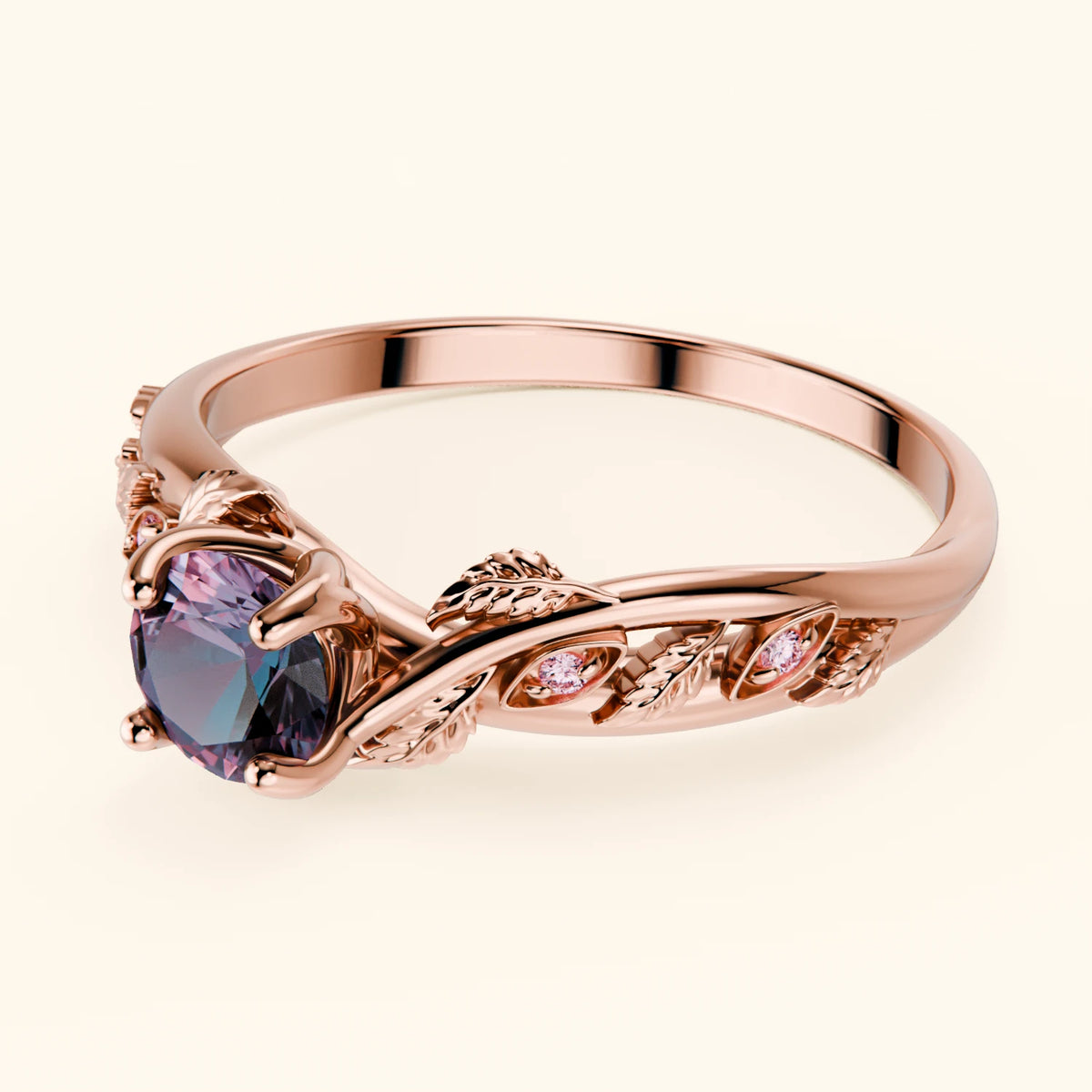 Engagement Ring Frêne - 0.55ct Lab Alexandrite with Lab Pink Diamond Side Stones