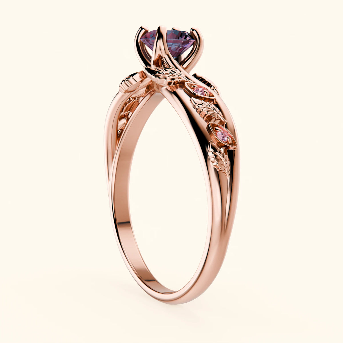 Engagement Ring Frêne - 0.55ct Lab Alexandrite with Lab Pink Diamond Side Stones