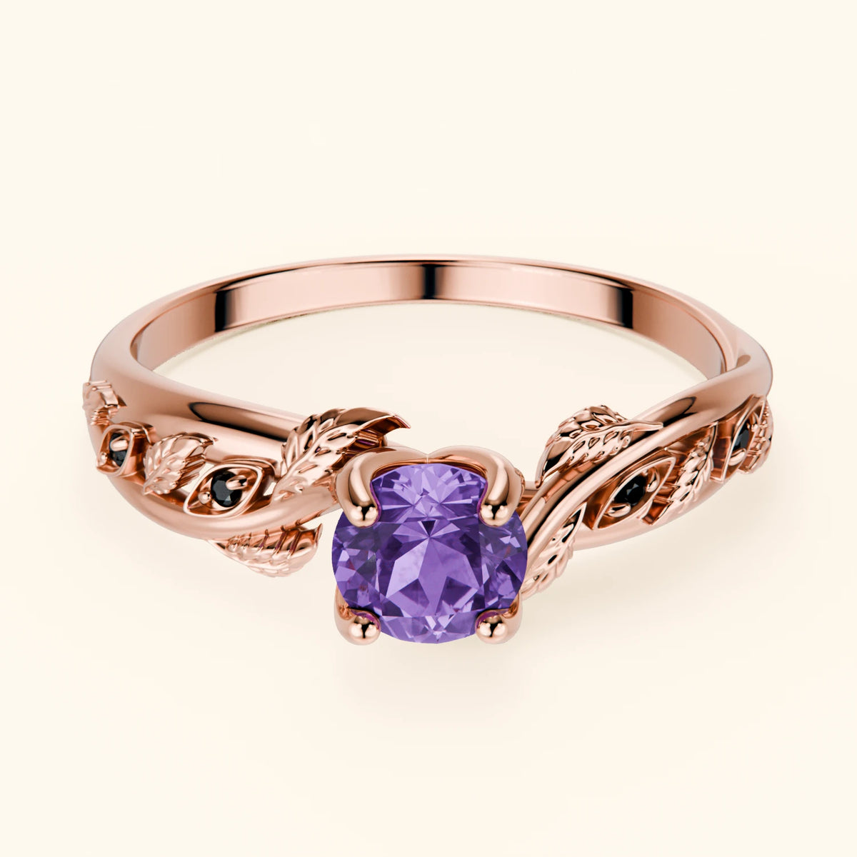 Engagement Ring Frêne - 0.38ct Amethyst with Black Diamond Side Stones