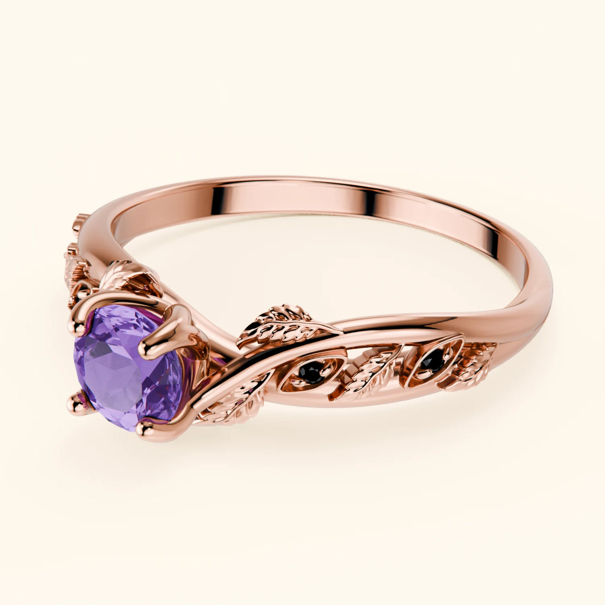 Engagement Ring Frêne - 0.38ct Amethyst with Black Diamond Side Stones