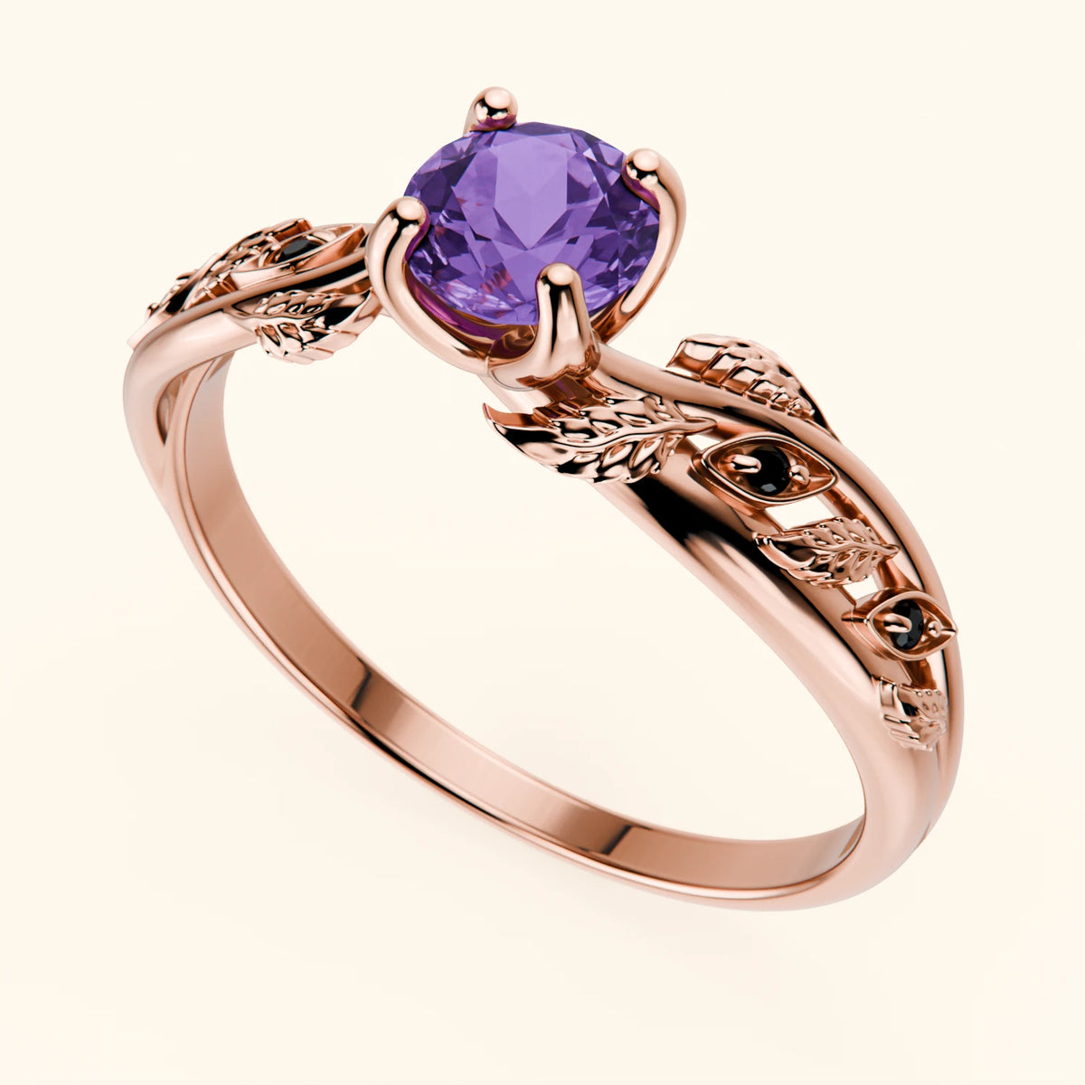 Engagement Ring Frêne - 0.38ct Amethyst with Black Diamond Side Stones