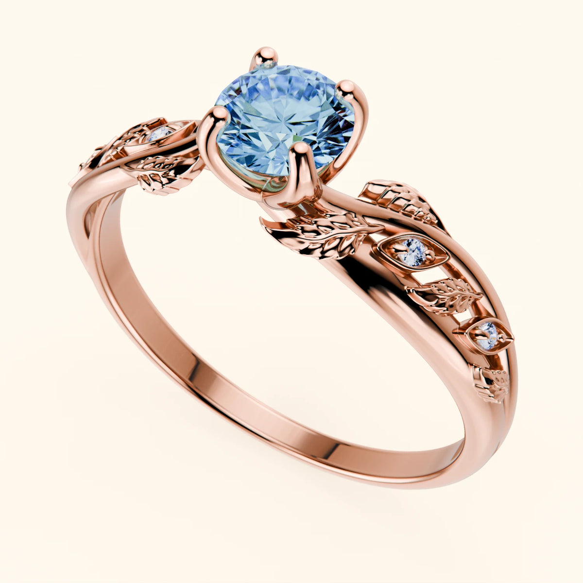 Engagement Ring Frêne - 0.5ct Lab Blue Diamond with Natural Diamond Side Stones