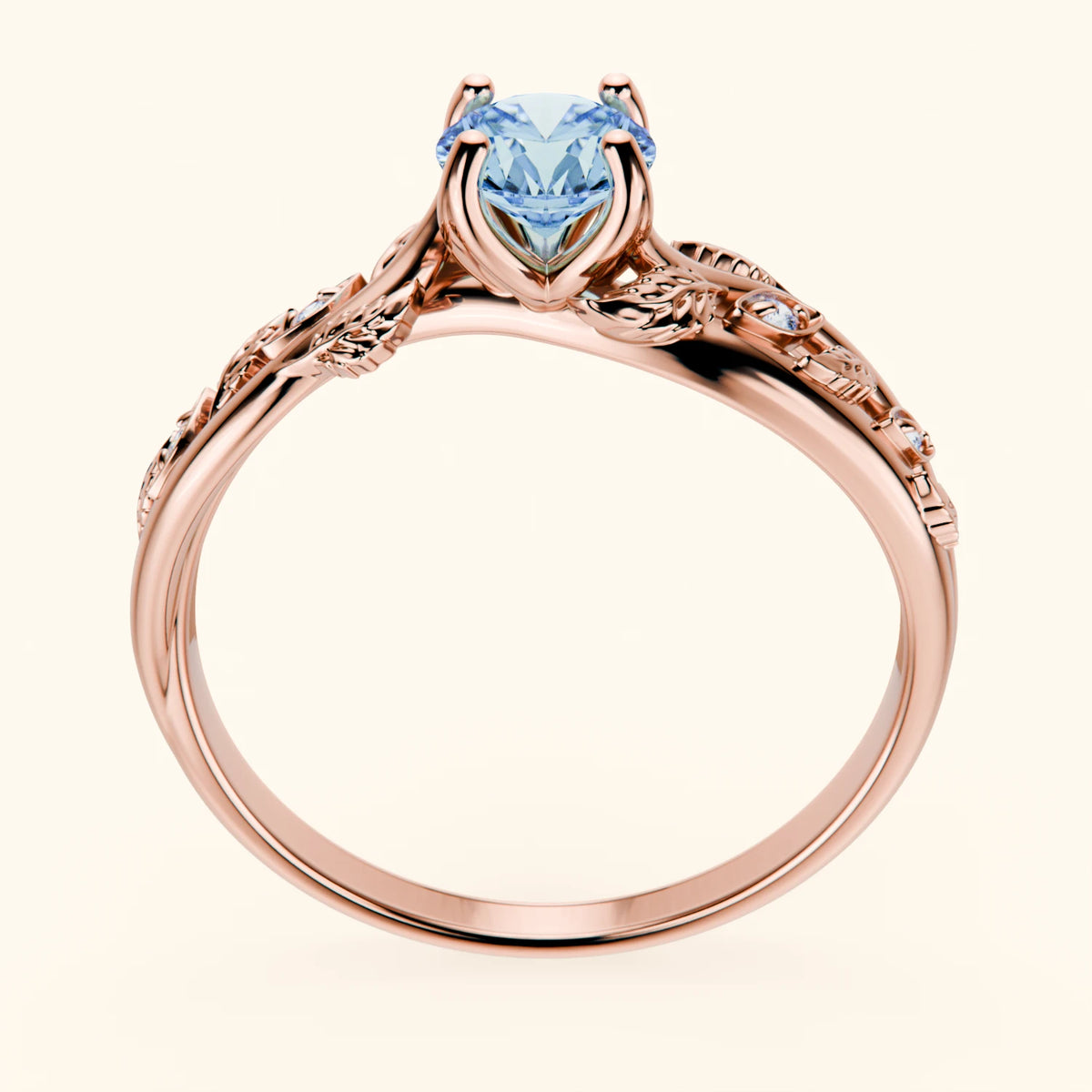 Engagement Ring Frêne - 0.5ct Lab Blue Diamond with Natural Diamond Side Stones