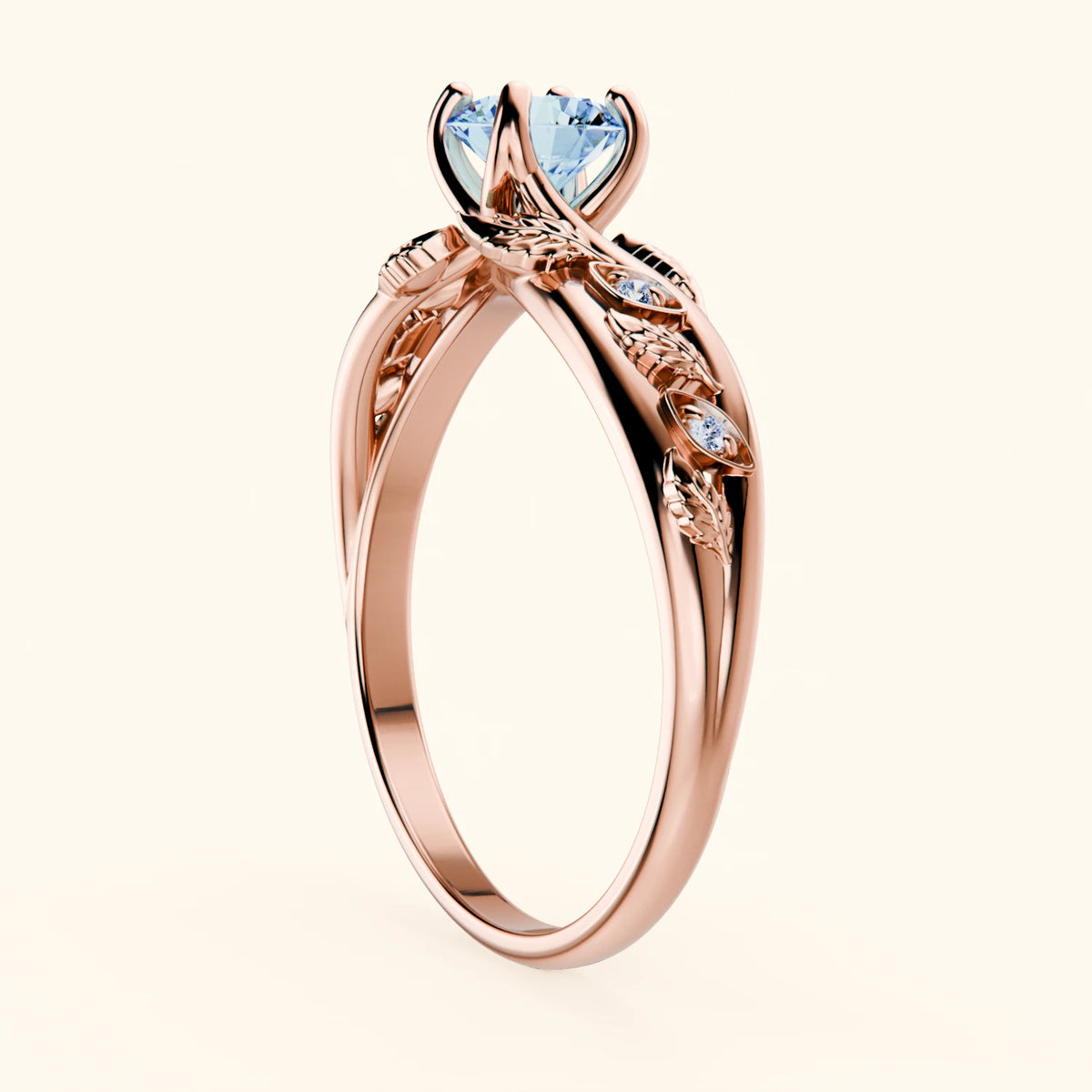 Engagement Ring Frêne - 0.5ct Lab Blue Diamond with Natural Diamond Side Stones