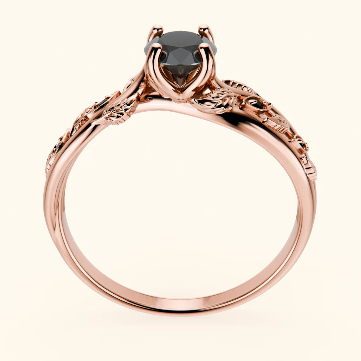 Pierścionek zaręczynowy Frêne – Czarny diament 0,5 ct, kamienie boczne: czarny diament