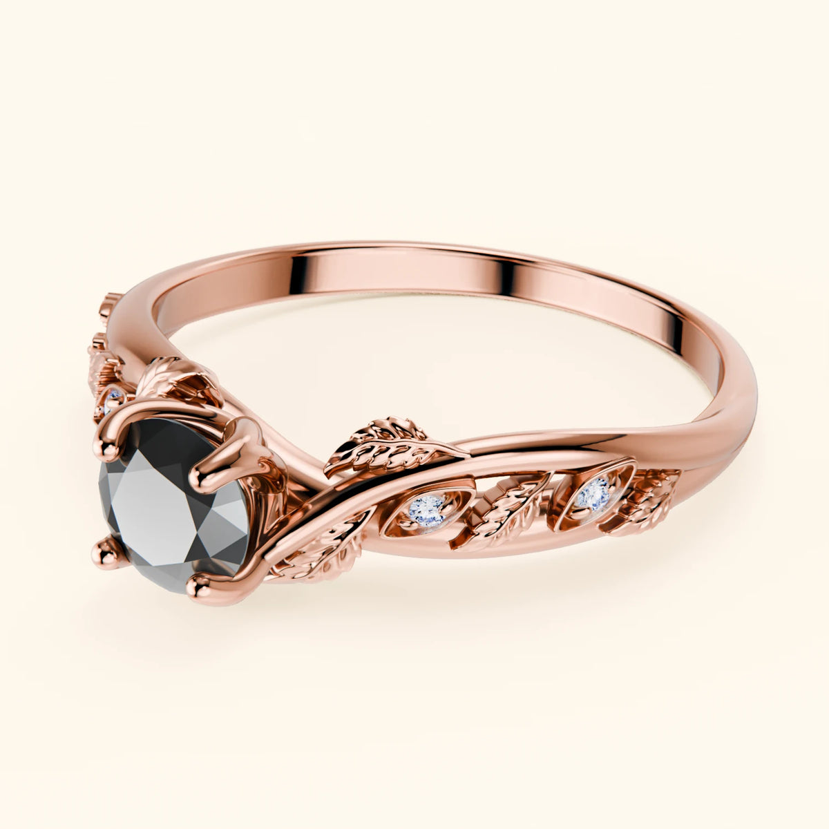 Engagement Ring Frêne - 0.5ct Black Diamond with Natural Diamond Side Stones