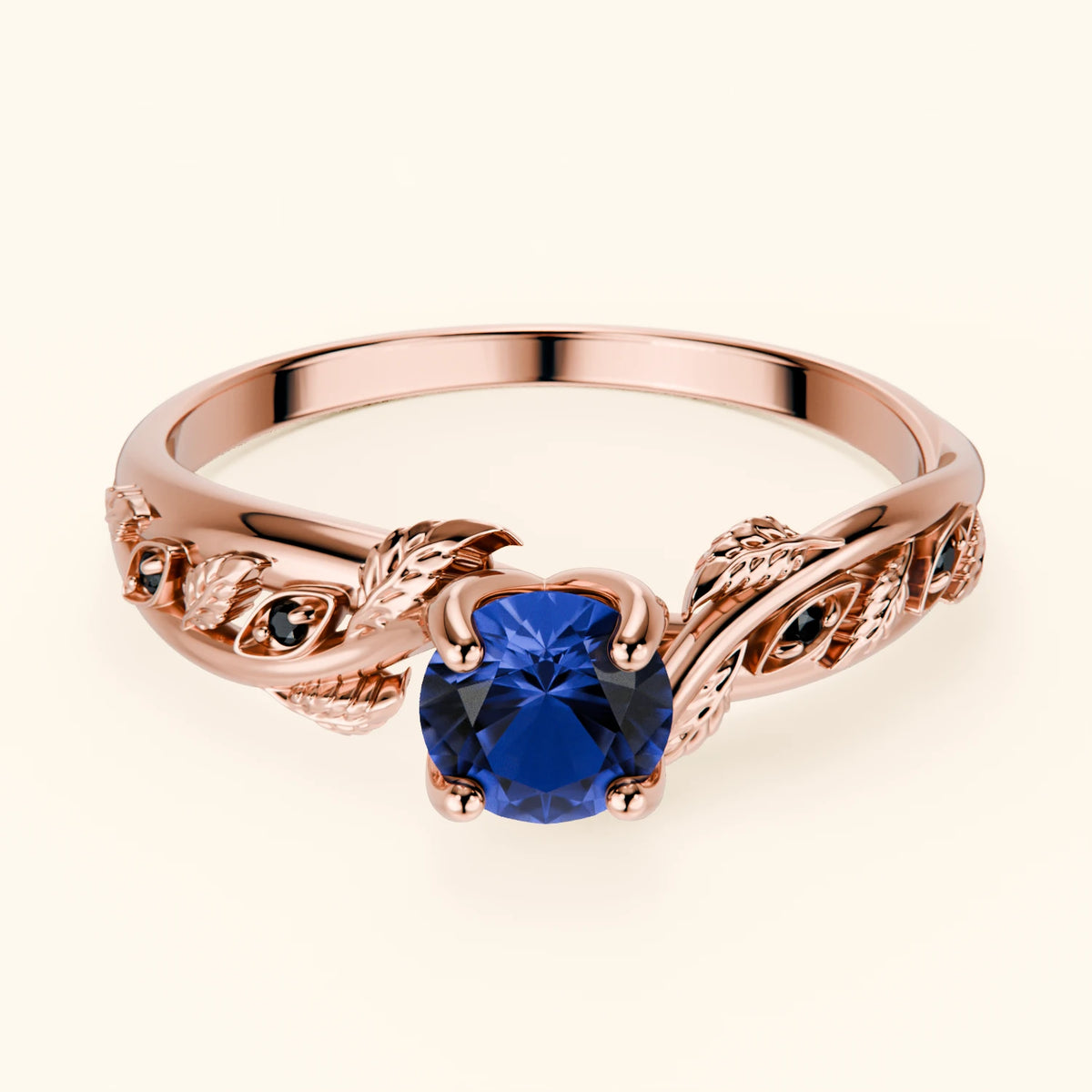 Engagement Ring Frêne - 0.60ct Natural Blue Sapphire with Black Diamond Side Stones