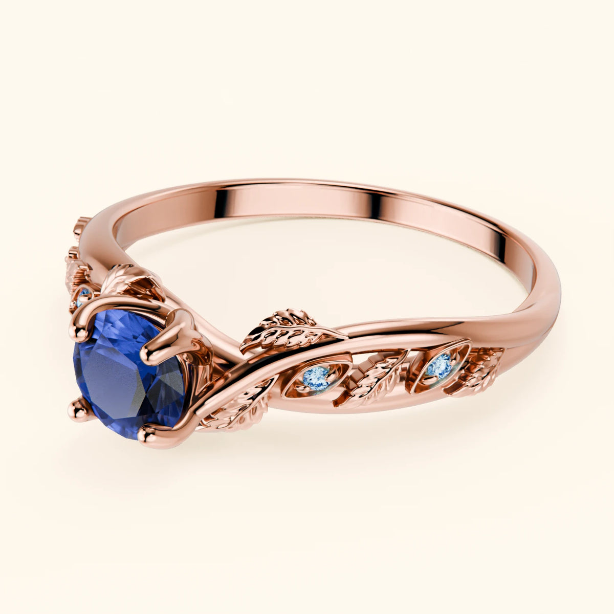 Engagement Ring Frêne - 0.60ct Lab Blue Sapphire with Lab Blue Diamond Side Stones