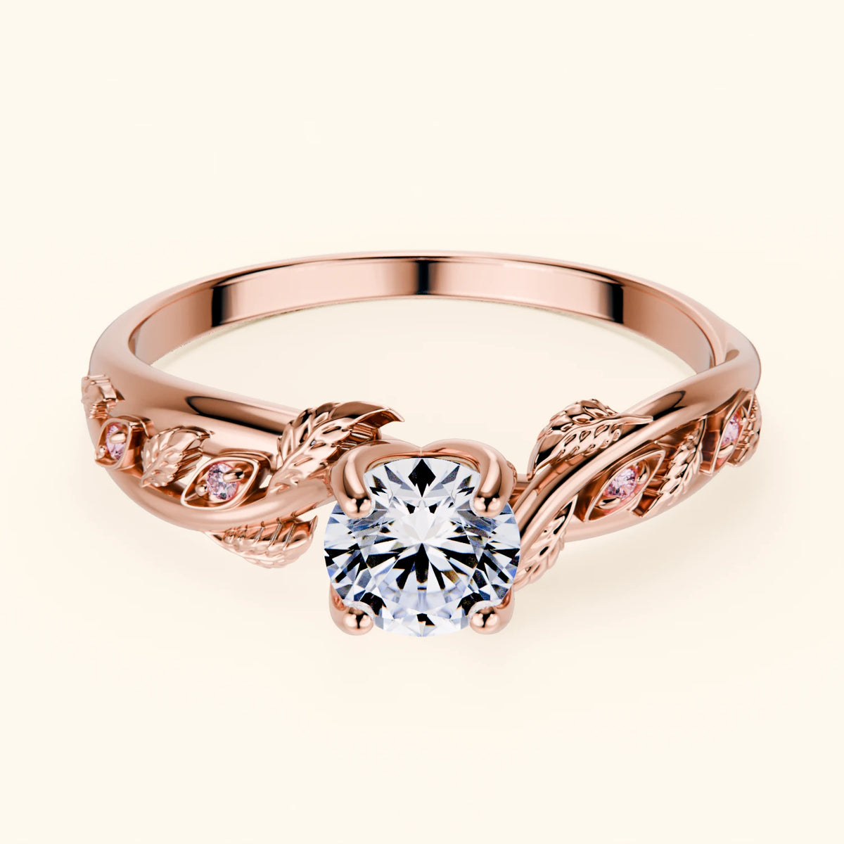 Engagement Ring Frêne - 0.5ct Natural Diamond with Lab Pink Diamond Side Stones
