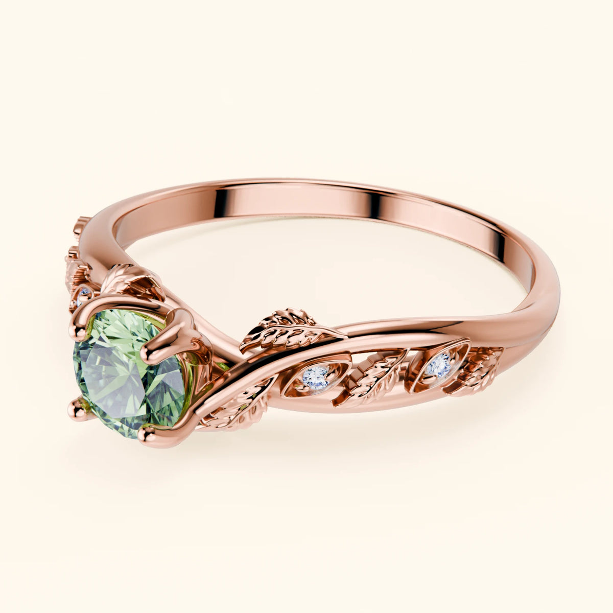 Engagement Ring Frêne - 0.5ct Lab Green Diamond with Natural Diamond Side Stones