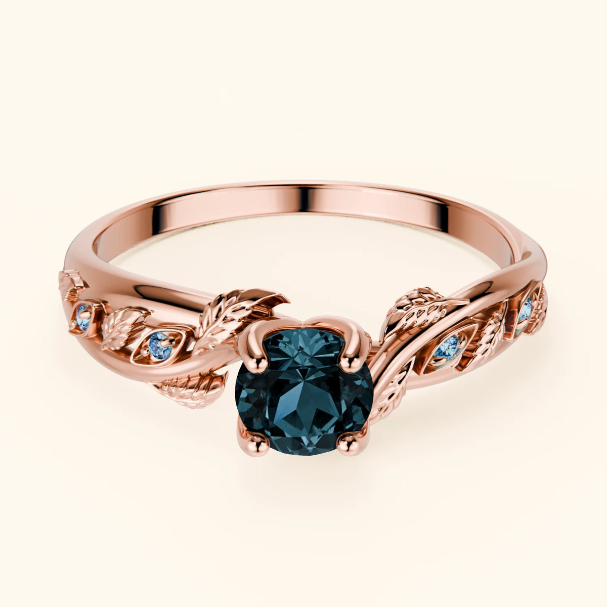 Pierścionek zaręczynowy Frêne – Topaz London Blue 0,50 ct, kamienie boczne: niebieski diament laboratoryjny