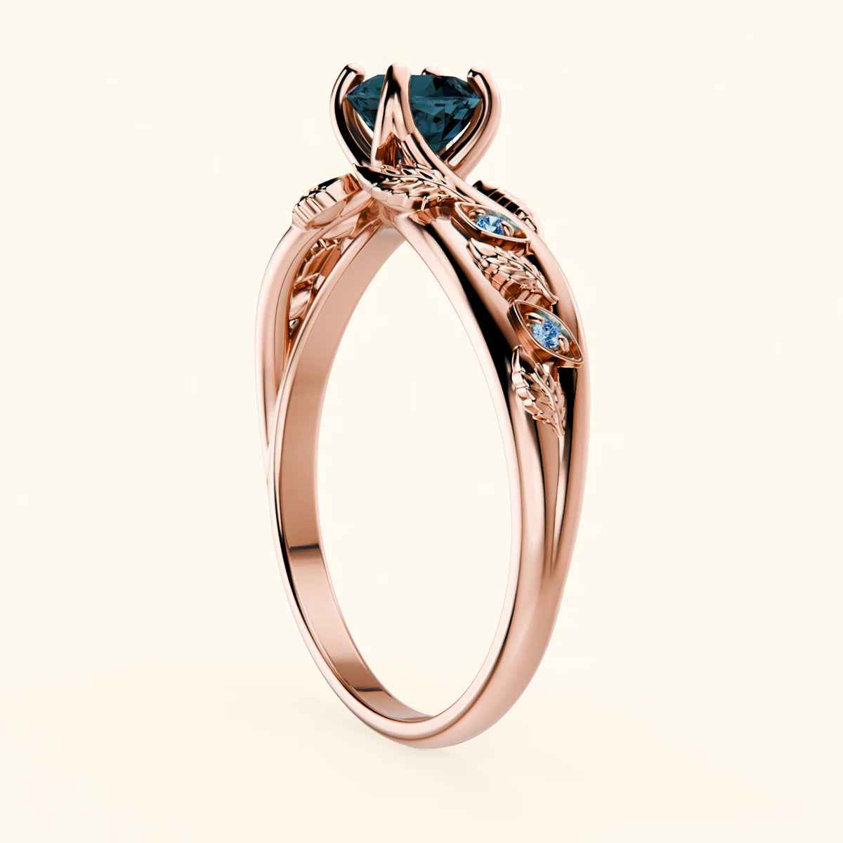 Pierścionek zaręczynowy Frêne – Topaz London Blue 0,50 ct, kamienie boczne: niebieski diament laboratoryjny