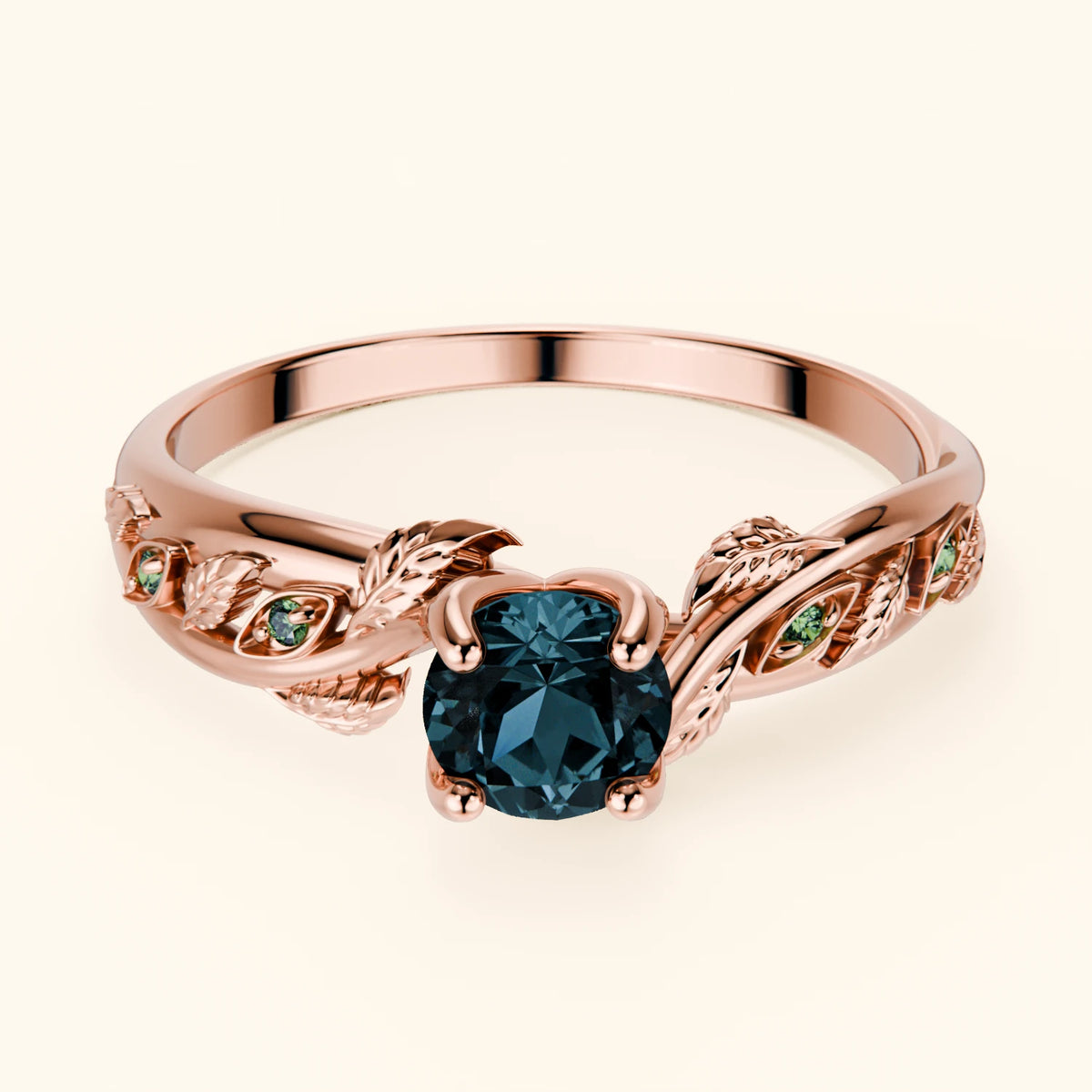 Pierścionek zaręczynowy Frêne – Topaz London Blue 0,50 ct, kamienie boczne: zielony diament laboratoryjny