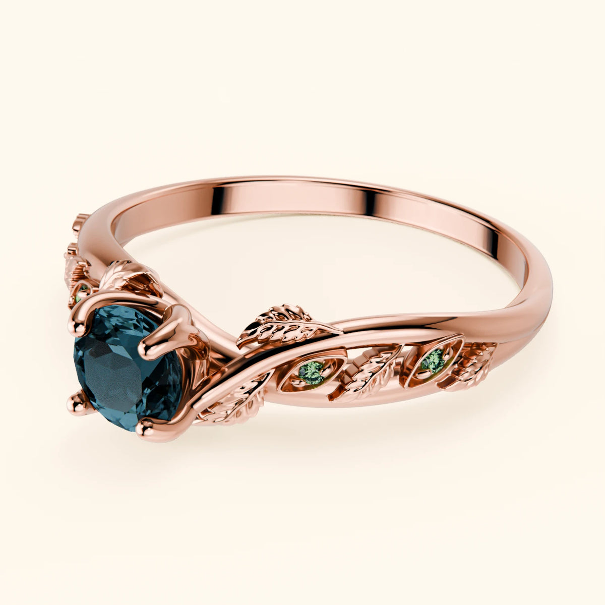 Pierścionek zaręczynowy Frêne – Topaz London Blue 0,50 ct, kamienie boczne: zielony diament laboratoryjny