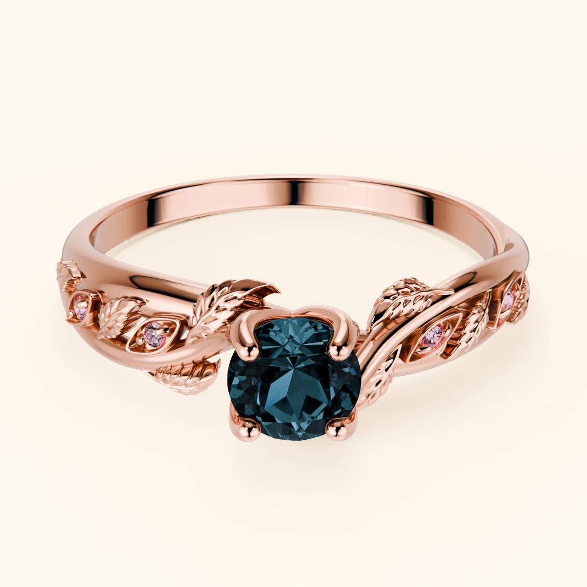 Engagement Ring Frêne - 0.50ct London Blue Topaz with Lab Pink Diamond Side Stones
