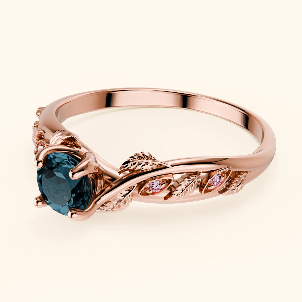 Engagement Ring Frêne - 0.50ct London Blue Topaz with Lab Pink Diamond Side Stones