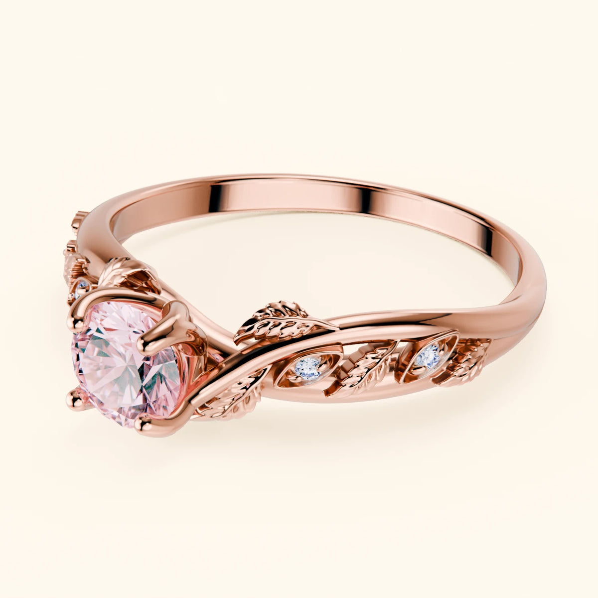 Engagement Ring Frêne - 0.5ct Lab Pink Diamond with Natural Diamond Side Stones