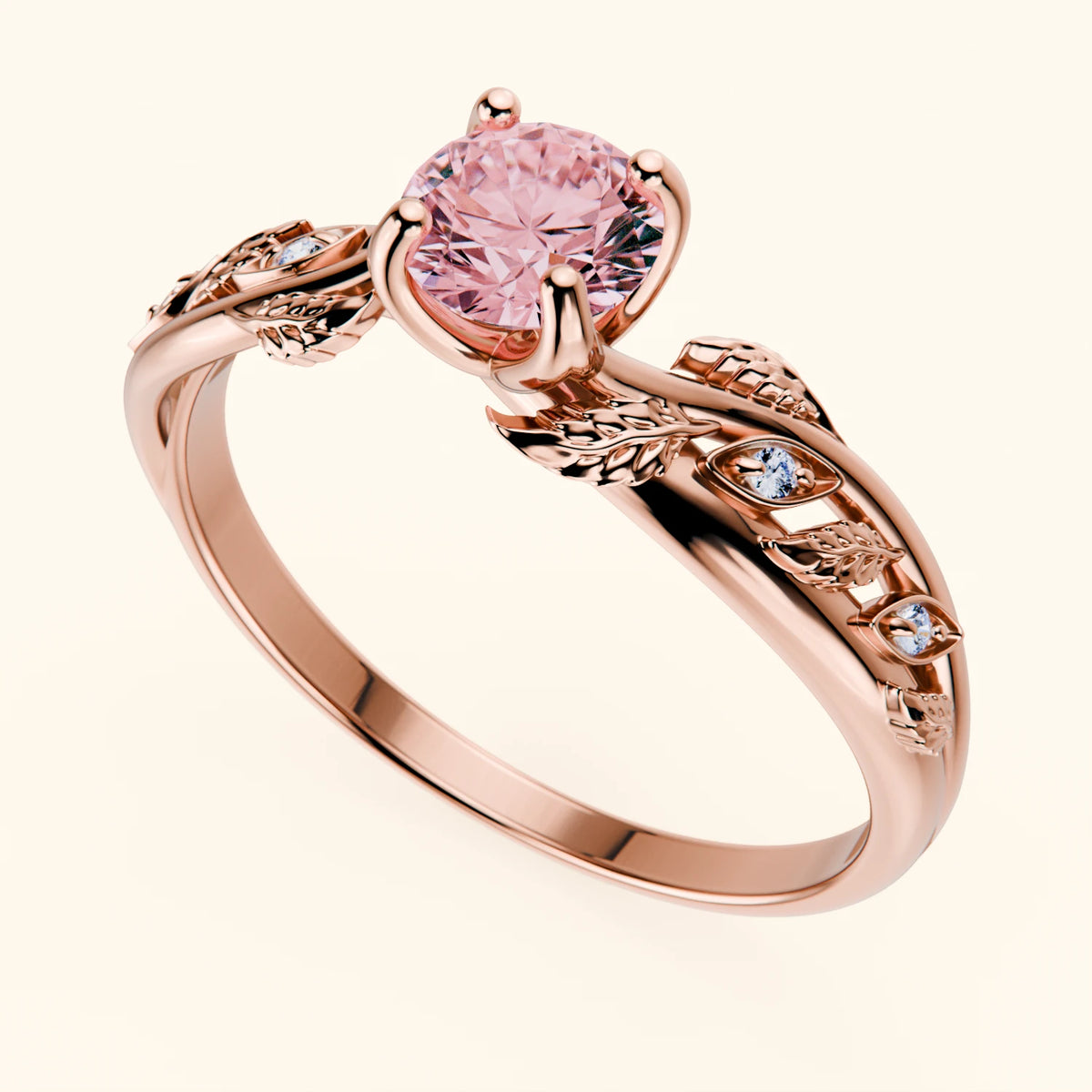 Engagement Ring Frêne - 0.5ct Lab Pink Diamond with Natural Diamond Side Stones