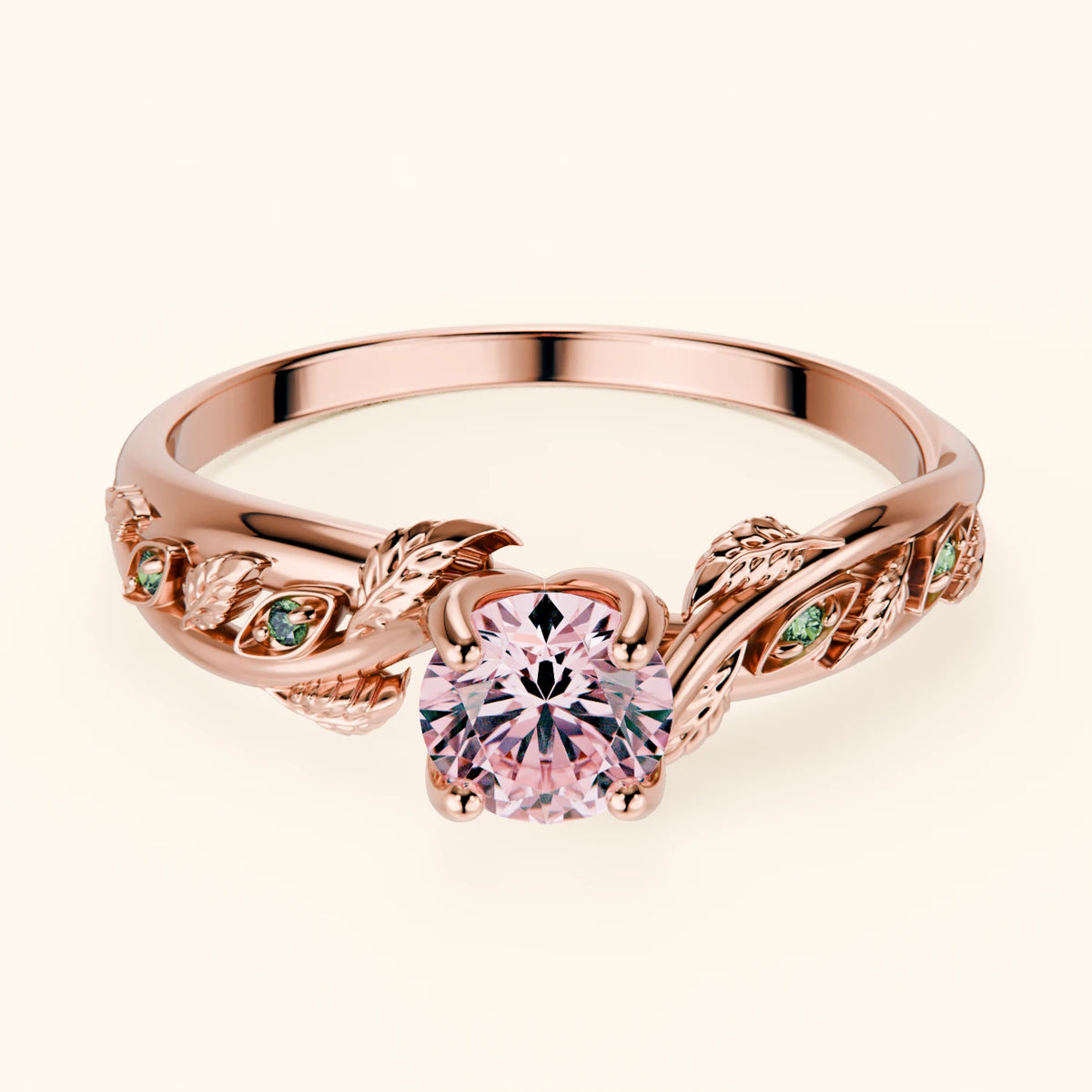 Engagement Ring Frêne - 0.5ct Lab Pink Diamond with Lab Green Diamond Side Stones