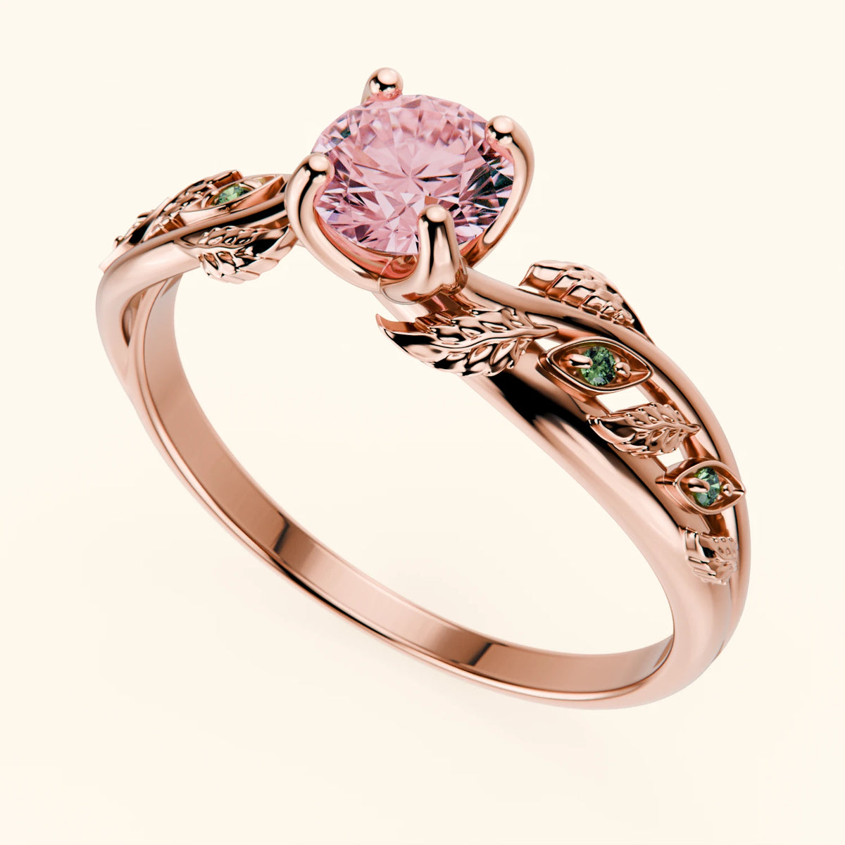 Engagement Ring Frêne - 0.5ct Lab Pink Diamond with Lab Green Diamond Side Stones