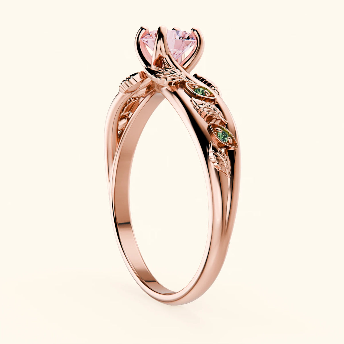 Engagement Ring Frêne - 0.5ct Lab Pink Diamond with Lab Green Diamond Side Stones