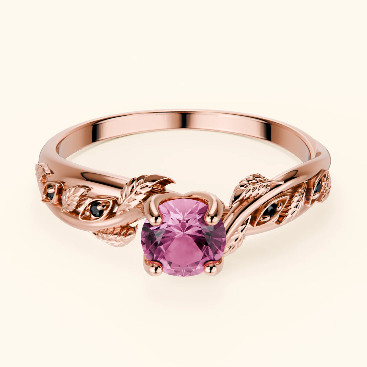 Engagement Ring Frêne - 0.60ct Natural Pink Sapphire with Black Diamond Side Stones