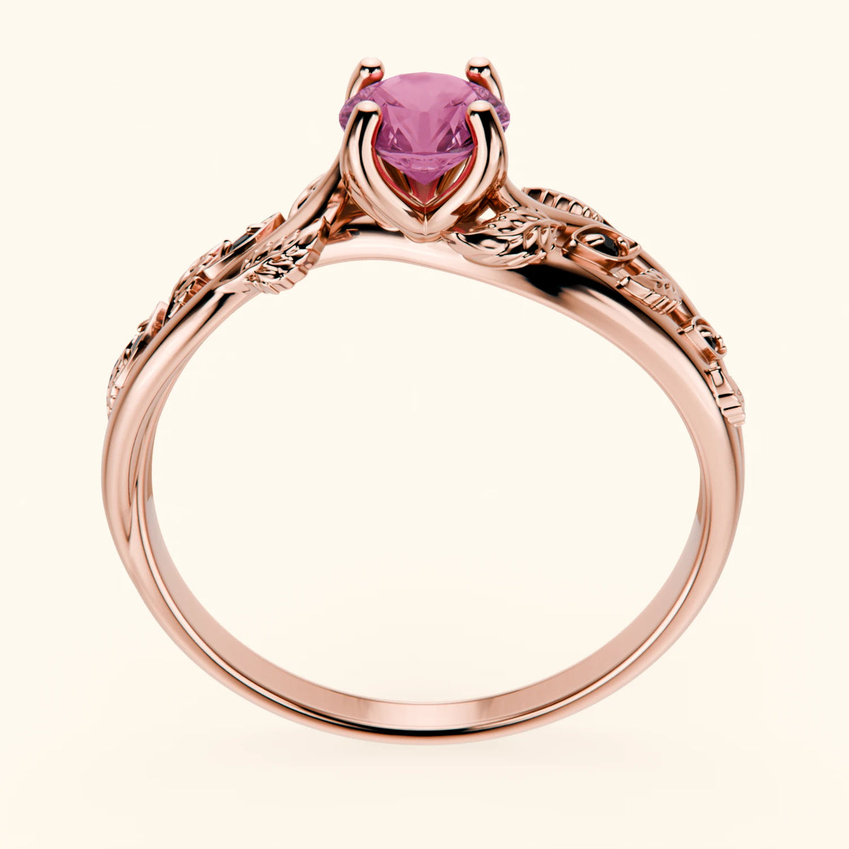 Engagement Ring Frêne - 0.60ct Natural Pink Sapphire with Black Diamond Side Stones