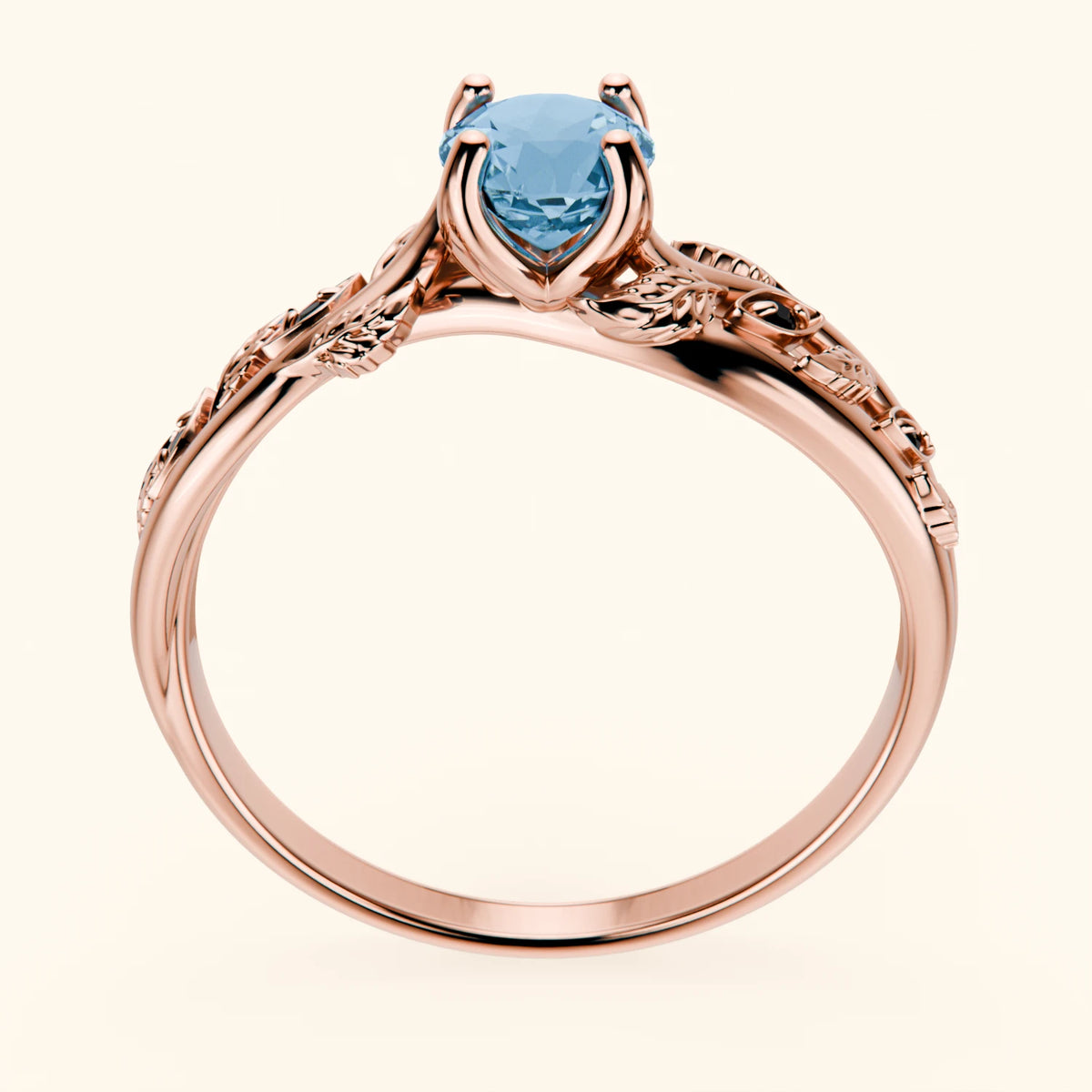 Pierścionek zaręczynowy Frêne – Topaz Swiss Blue 0,50 ct, kamienie boczne: czarny diament