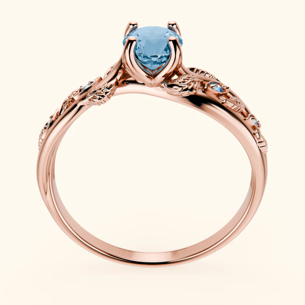 Engagement Ring Frêne - 0.50ct Swiss Blue Topaz with Lab Blue Diamond Side Stones