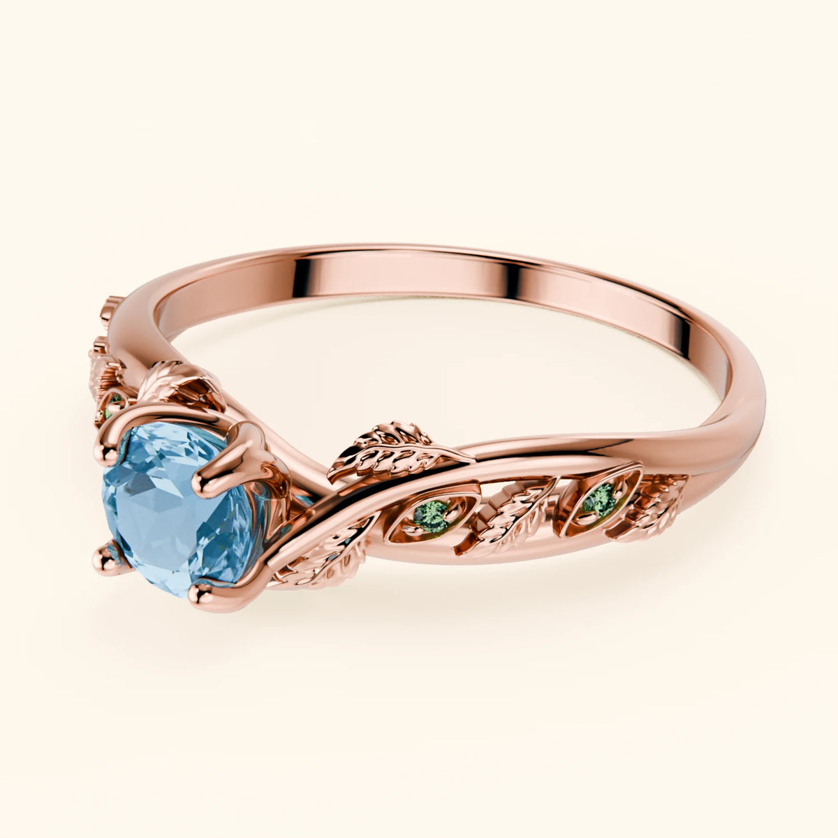 Engagement Ring Frêne - 0.50ct Swiss Blue Topaz with Lab Green Diamond Side Stones