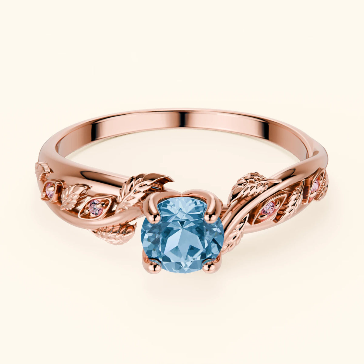 Engagement Ring Frêne - 0.50ct Swiss Blue Topaz with Lab Pink Diamond Side Stones