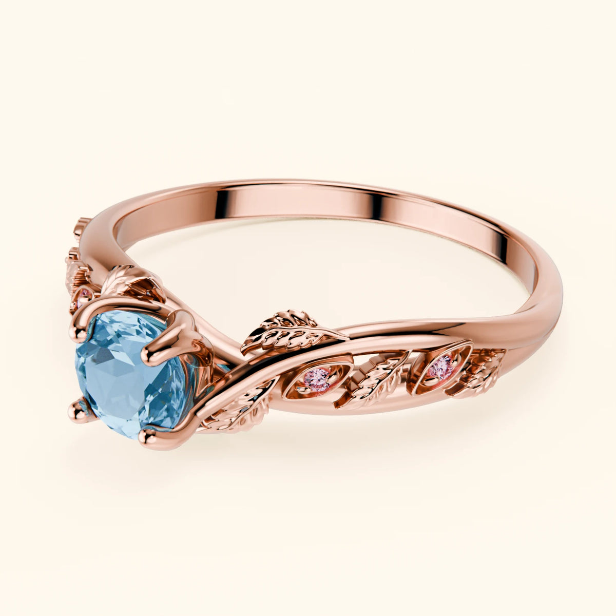 Engagement Ring Frêne - 0.50ct Swiss Blue Topaz with Lab Pink Diamond Side Stones