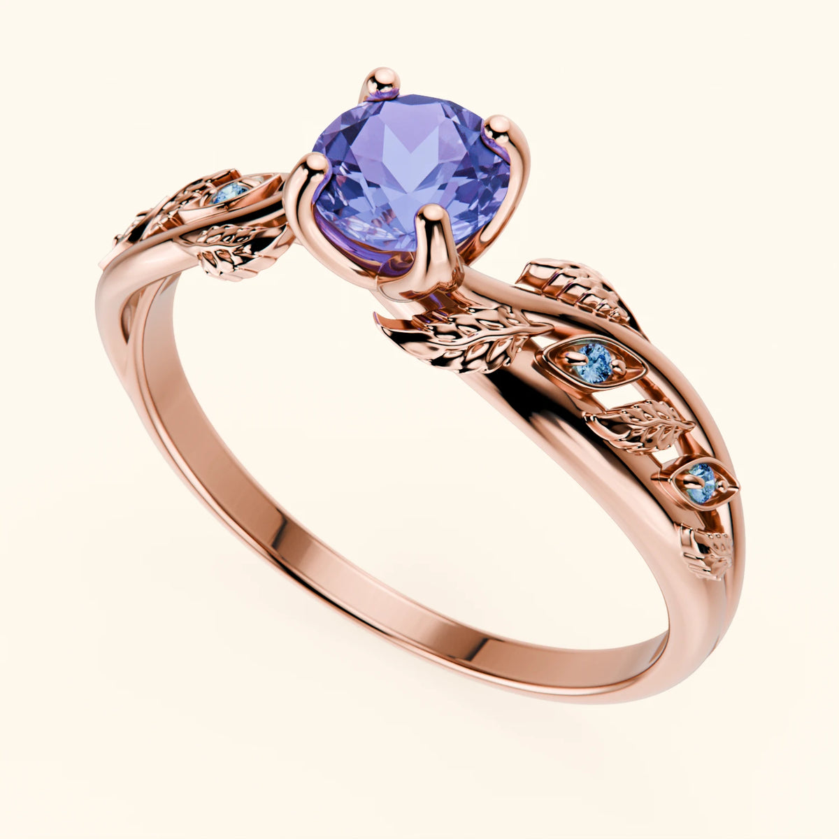 Engagement Ring Frêne - 0.45ct Tanzanite with Lab Blue Diamond Side Stones