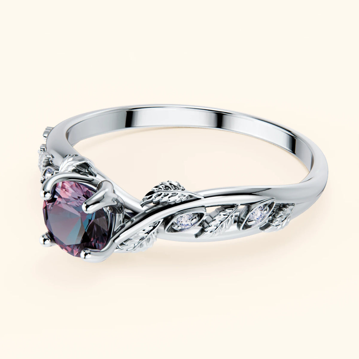 Engagement Ring Frêne - 0.55ct Lab Alexandrite with Natural Diamond Side Stones