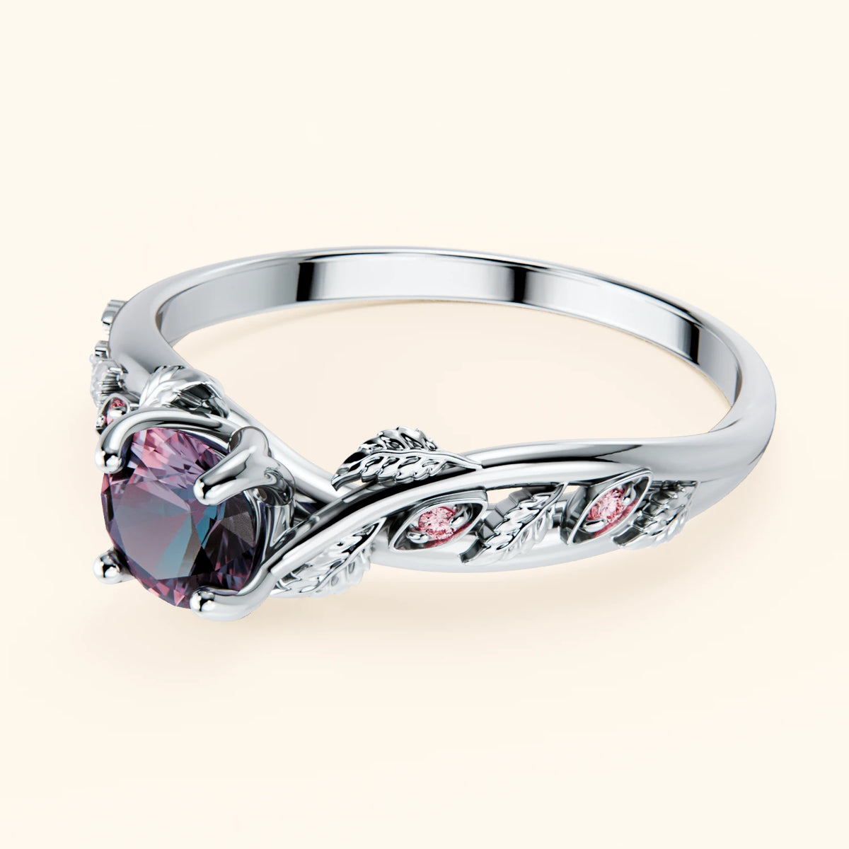 Engagement Ring Frêne - 0.55ct Lab Alexandrite with Lab Pink Diamond Side Stones