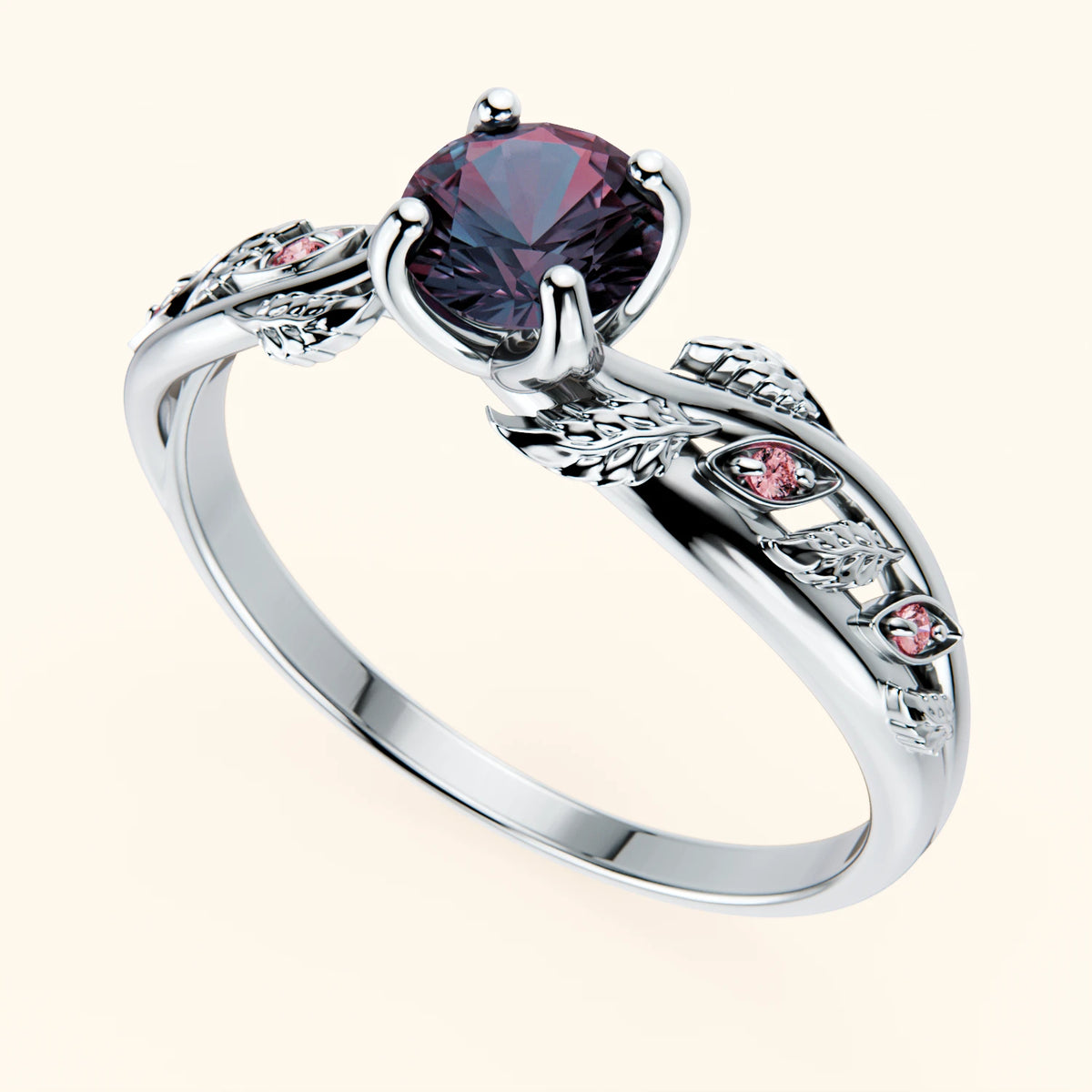 Engagement Ring Frêne - 0.55ct Lab Alexandrite with Lab Pink Diamond Side Stones