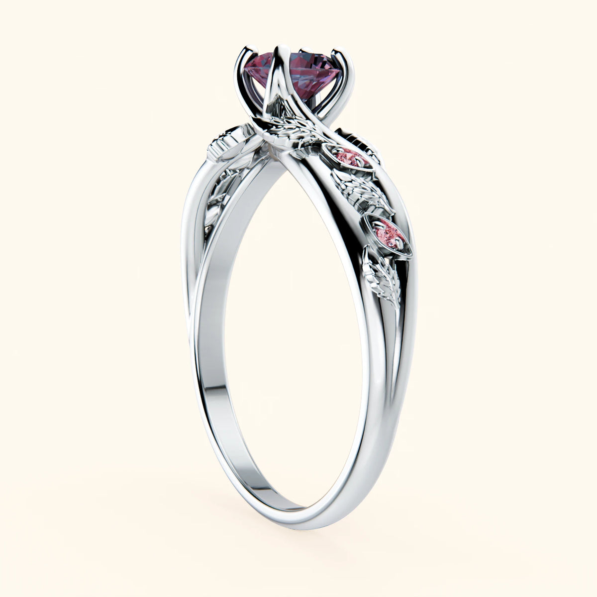 Engagement Ring Frêne - 0.55ct Lab Alexandrite with Lab Pink Diamond Side Stones