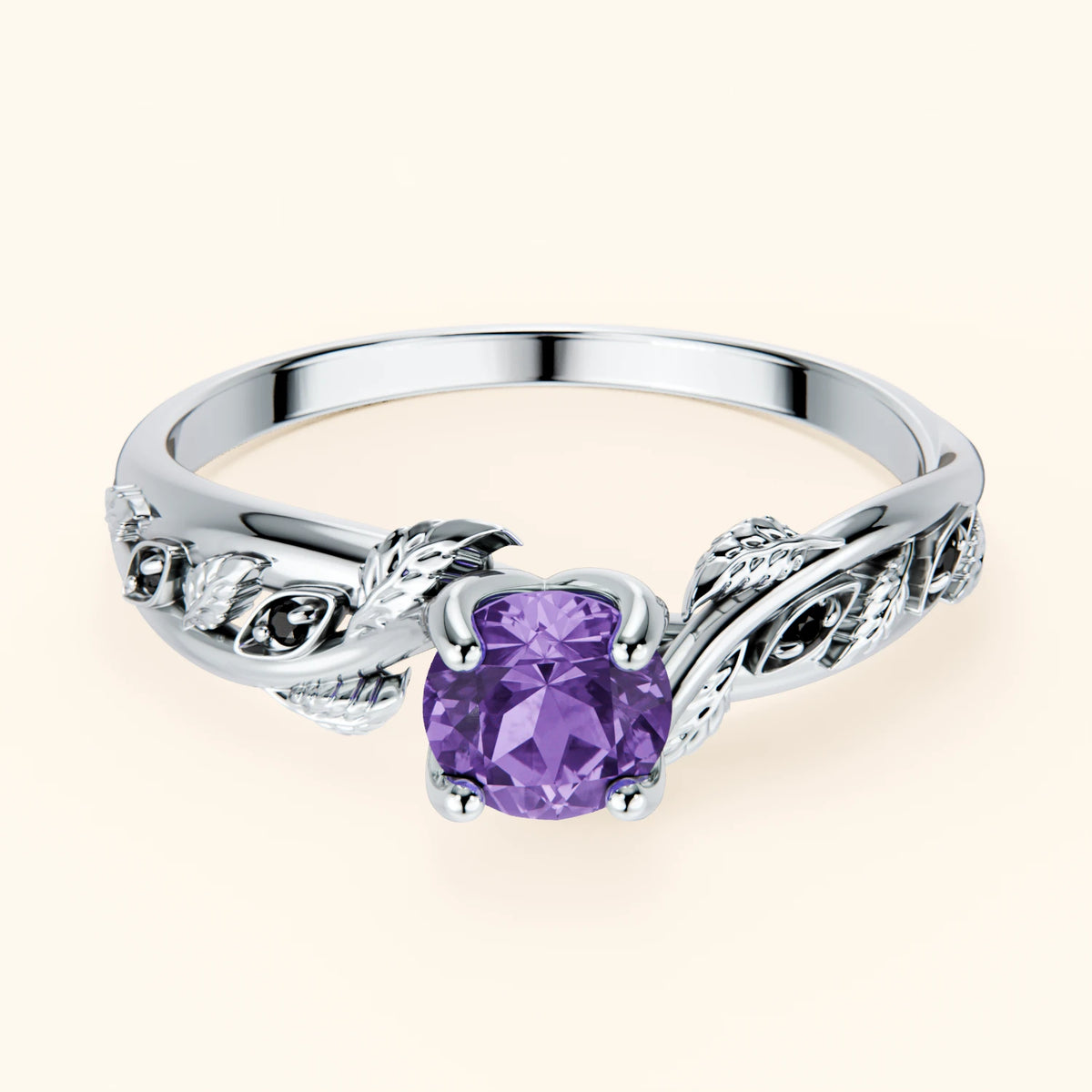 Engagement Ring Frêne - 0.38ct Amethyst with Black Diamond Side Stones