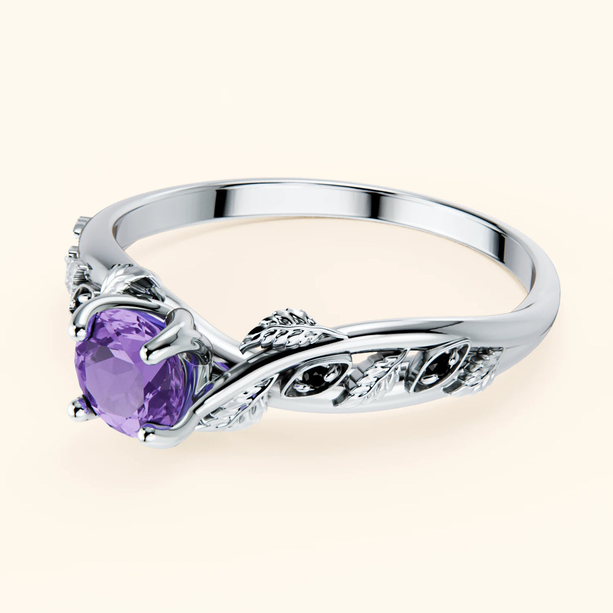 Engagement Ring Frêne - 0.38ct Amethyst with Black Diamond Side Stones