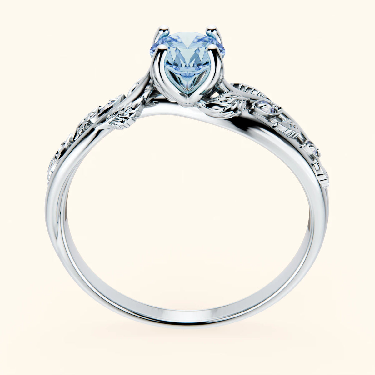 Engagement Ring Frêne - 0.5ct Lab Blue Diamond with Natural Diamond Side Stones